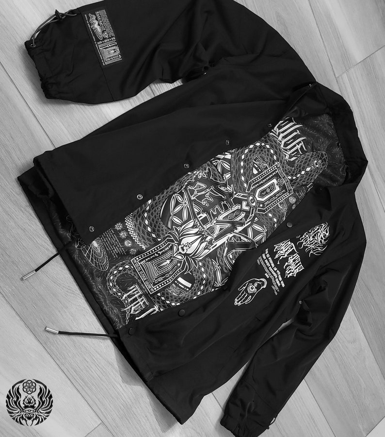 EVOLVE The MIND Waterproof Button-Up Windbreaker AR Activated // Sacred Geometry Jacket // Festival Apparel // Streetwear // Unisex / image 8