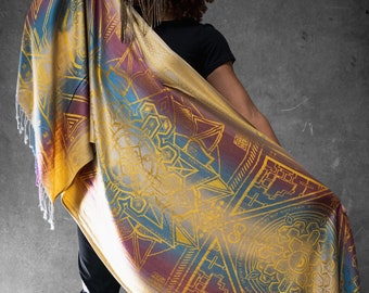 YELLOW AMETHYST DHARMA • Reversible Festival Shawl / Scarf // Festival Pashmina / Festival Shawl / Scarf / Rave Apparel / Rave Accessories