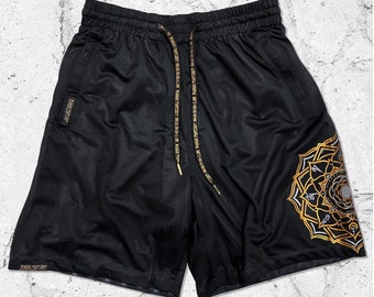 MANTRA V2 • Black/Gold • Reversible Activewear Shorts // Festival Apparel // Wearable Art // Streetwear // Unisex // Men // Women