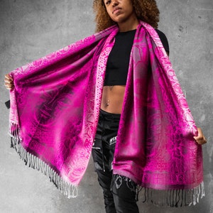 WOUNDS TO WISDOM • Yantrart x Rage Nation • Pink Gradient Shawl /Scarf/ Festival Pashmina / Festival Shawl / Festival Scarf / Pashmina