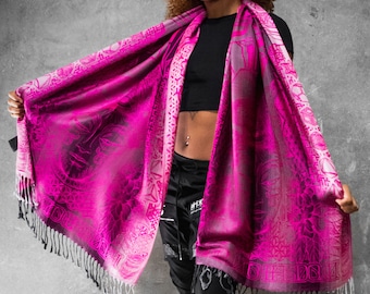 WOUNDS TO WISDOM • Yantrart x Rage Nation • Pink Gradient Shawl /Scarf/ Festival Pashmina / Festival Shawl / Festival Scarf / Pashmina
