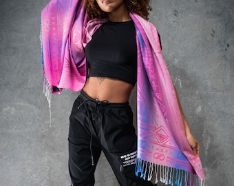 PINK AMETHYST DHARMA • Reversible Festival Shawl / Scarf // Festival Pashmina / Festival Shawl / Scarf / Rave Apparel / Rave Accessories