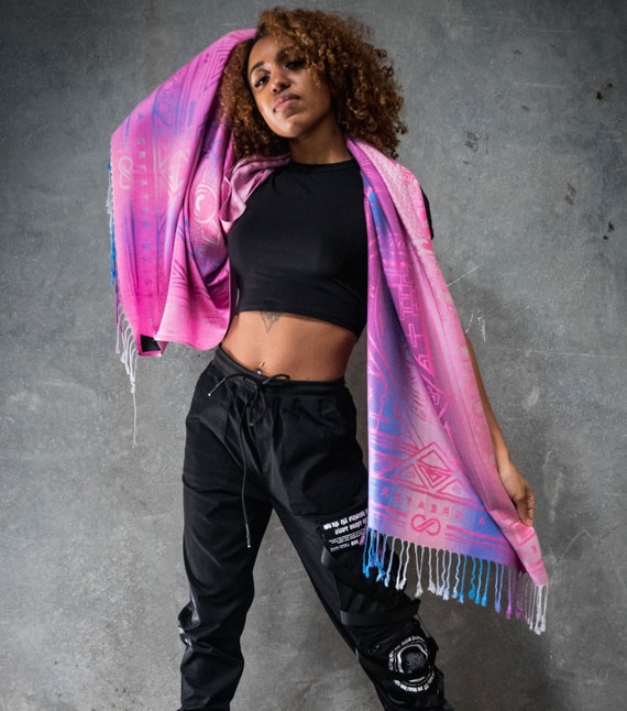 PINK AMETHYST DHARMA • Reversible Festival Shawl / Scarf // Festival Pashmina / Festival Shawl / Scarf / Rave Apparel / Rave Accessories