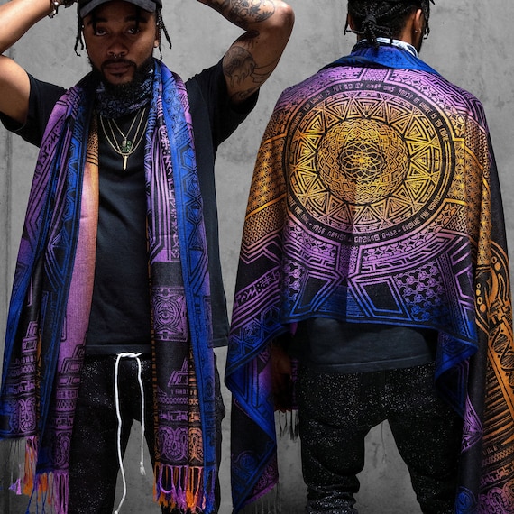 TRANSCENDENCE • SUNSET •  Grokko Collab • Reversible Festival Shawl / Scarf // Festival Pashmina / Festival Shawl