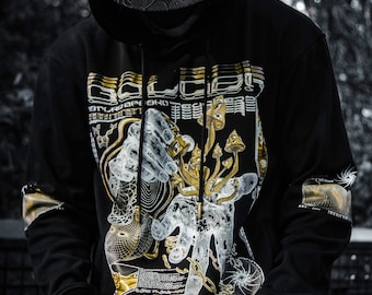 GOLDEN TEACHERS V2 • AR Activated PSIL0CYBIN Tribute • Premium Hoodie Festival Hoodie w/ Hidden Pocket // Cyber Punk Hoodie // Streetwear