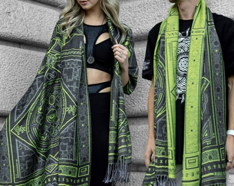 DHARMA V2 • Grey / Neon Yellow • UV REACTIVE • Festival Shawl/Scarf / Festival Pashmina / Festival Shawl / Festival Scarf /Pashmina Festival