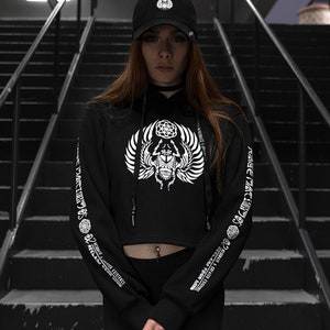 ȘACRED ȘCARAB V1 // Black/White // Cropped Hoodie / Sacred Geometry / EDM Clothing / Festival Clothing / Rave Outfit