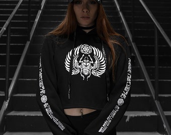 ȘACRED ȘCARAB V1 // Black/White // Cropped Hoodie / Sacred Geometry / EDM Clothing / Festival Clothing / Rave Outfit