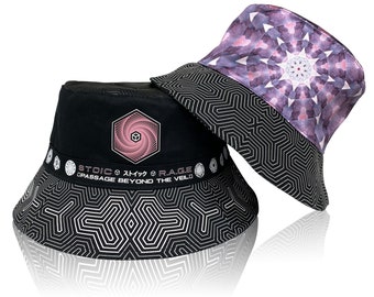 HERO&#39;S JOURNEY • Reversible Bucket Hat // Bucket Festival Hat // Sacred Geometry // Bucket Cap // Festival Cap // Edm Bucket Hat