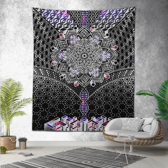 ONENESS Tapestry Sacred Geometry Geometric Wall Art Trippy Wall Hanging Boho Wall Decor Etsy