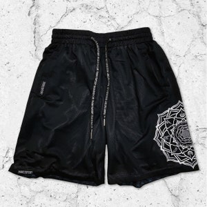 MANTRA V1 • Black/Silver • Reversible Activewear Shorts // Festival Apparel // Wearable Art // Streetwear // Unisex // Men // Women