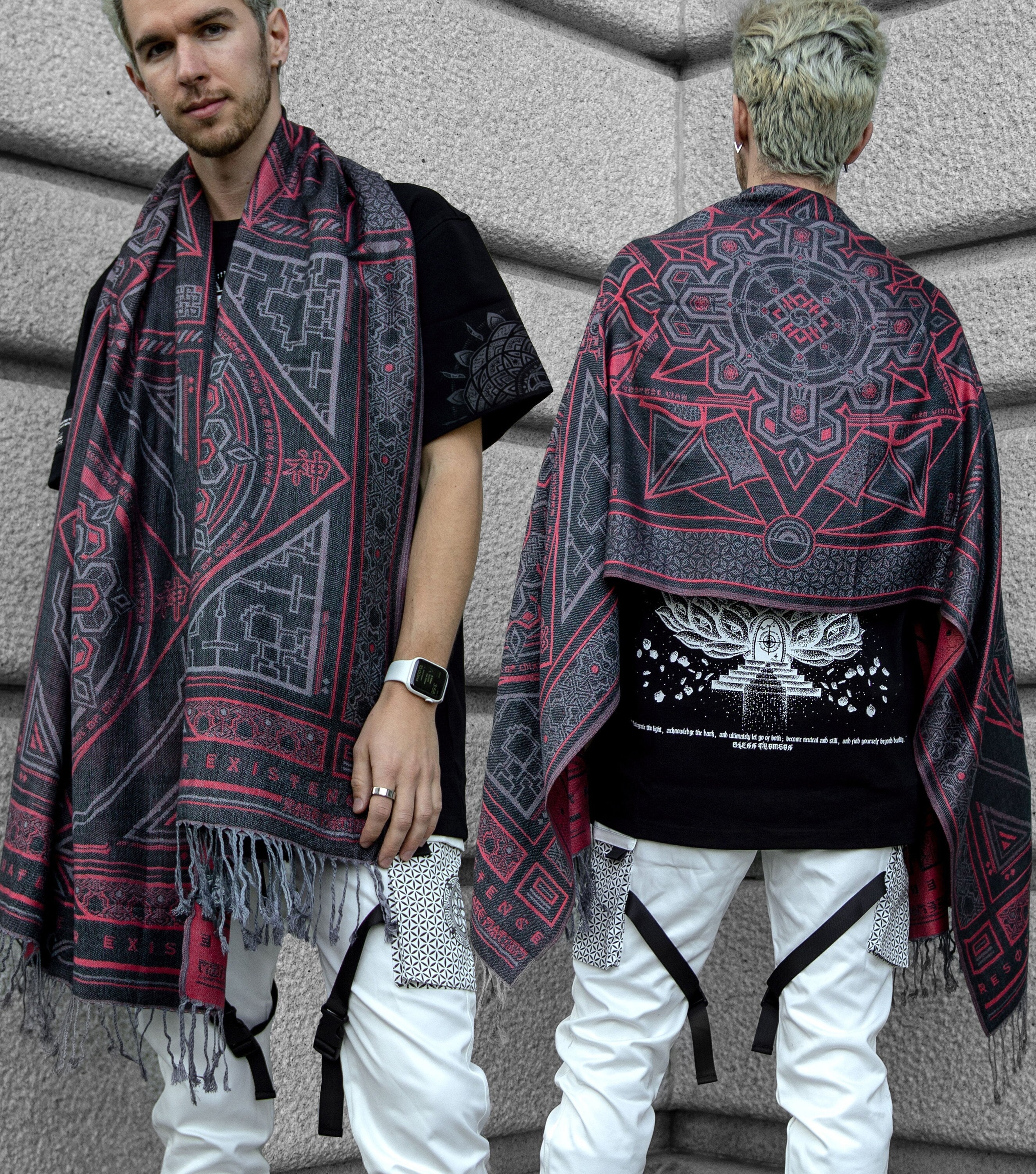 DHARMA V2 • Grey/red • Festival Shawl/scarf/ Festival Pashmina