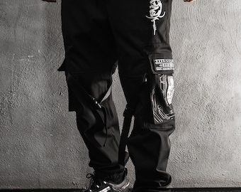 REMOVER OF OBSTACLES • Tactical Joggers [DESIGN_008]  //Joggers w/ Pocket//Streetwear Clothing/Festival Clothing /With Straps