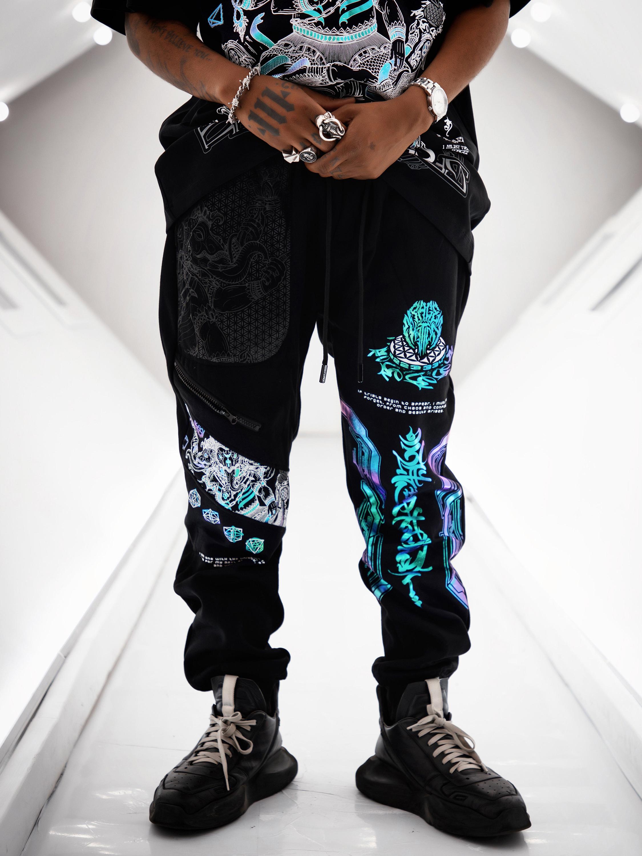 REMOVER Of OBSTACLES V1 • 3-Tone Iridescent Foil • Premium Joggers w/ Hidden Pocket // Sacred Geometry // Edm Clothing // Festival Clothing
