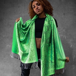WOUNDS To WISDOM • Yantrart x Rage Nation • UV Reactive Green Shawl /Scarf/ Festival Pashmina / Festival Shawl / Festival Scarf / Pashmina