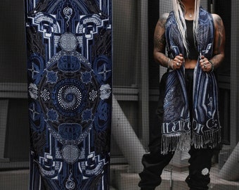DIVINE GUIDANCE • Cyber BLUE • Reversible Festival Shawl / Festival Pashmina / Festival Shawl / Festival Scarf / Pashmina Festival
