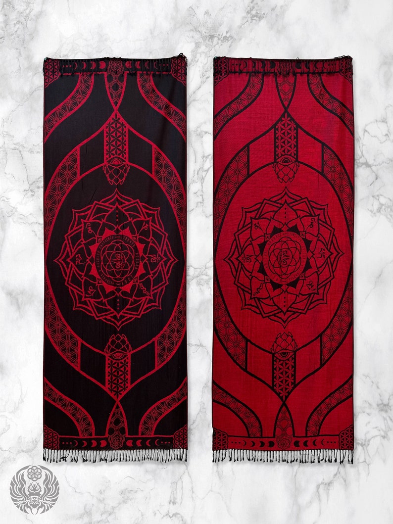 MANTRA V2 limited print CRIMSON Reversible Festival Shawl/Scarf / Rave Shawl / Rave Pashmina / Pashmina Festival Rage Nation Apparel image 1