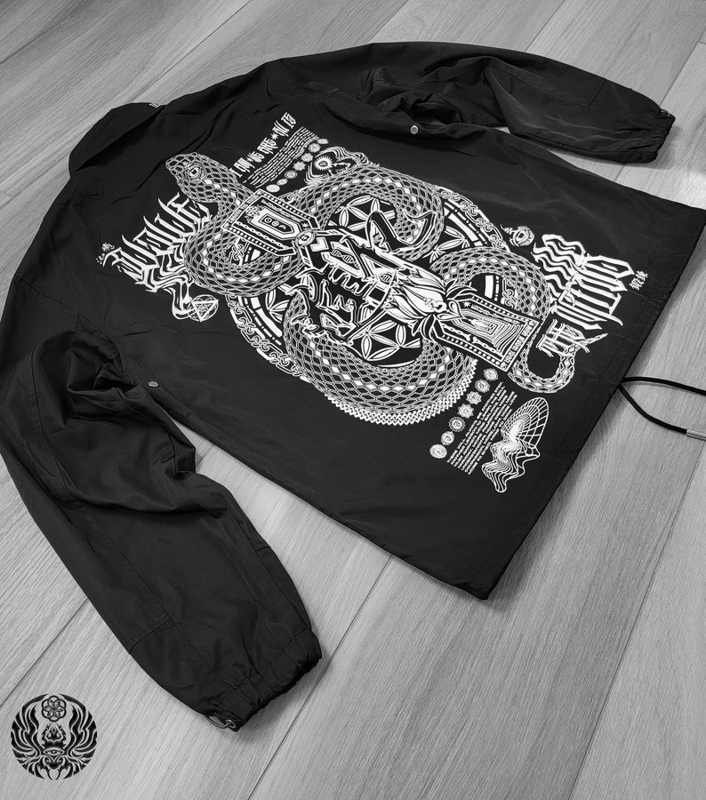 EVOLVE The MIND Waterproof Button-Up Windbreaker AR Activated // Sacred Geometry Jacket // Festival Apparel // Streetwear // Unisex / image 6