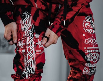 COEXIST V1 • Red Swirl • SVBDVN×RNA • Premium Tie-Dye Joggers // Joggers w/ Hidden Pocket // Sacred Geometry Clothing //