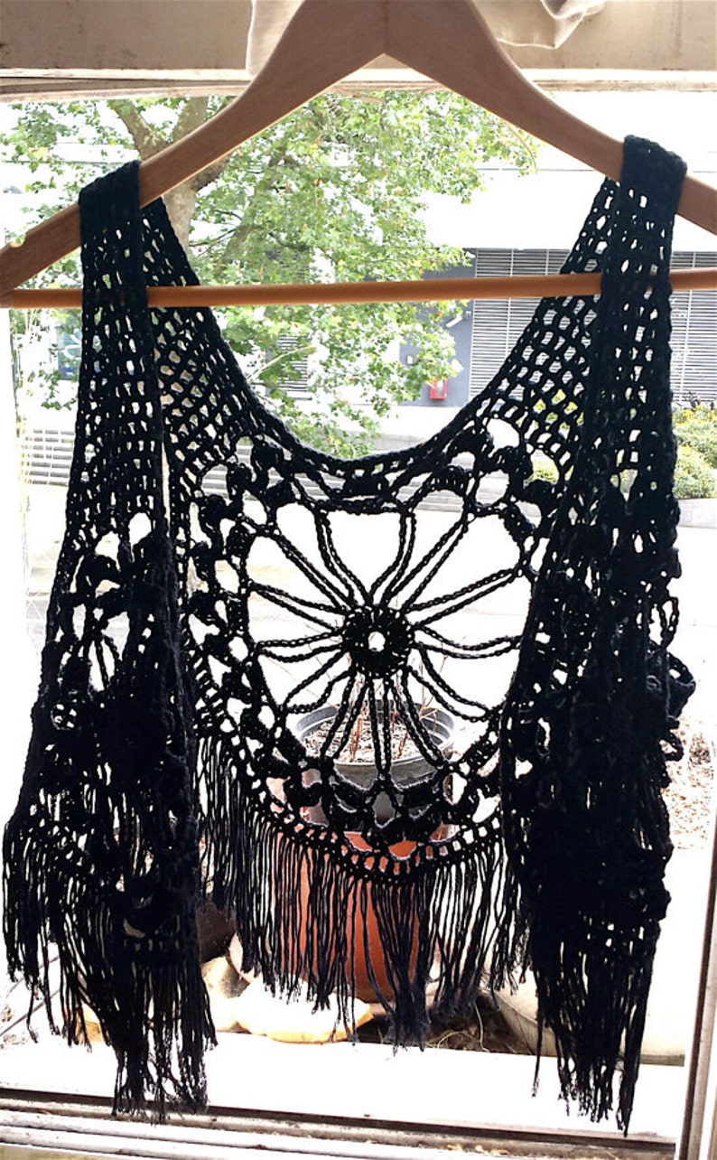 Boho crochet vest with fringe women's waistcoat hippie Etsy