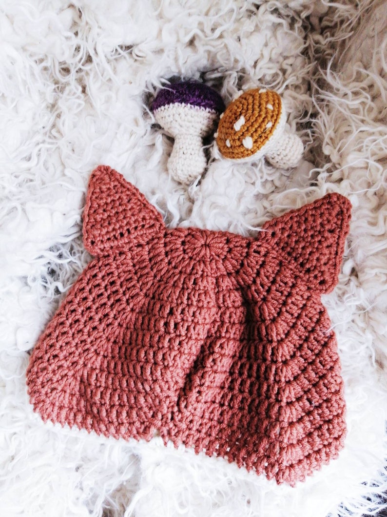 Crochet fox hat baby fox hat handmade beanie newborn to teenager fox hat. Dark Fox Hat photo prop
