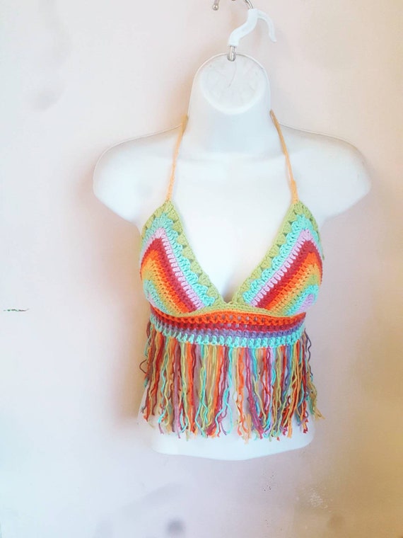 rainbow crochet bikini top