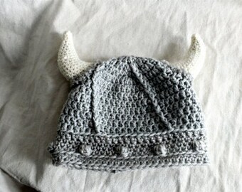 Viking hat, crochet viking hat, viking helmet, baby viking hat, grey horned hat,pagan hat, hat with horns, photo prop, crochet baby hat