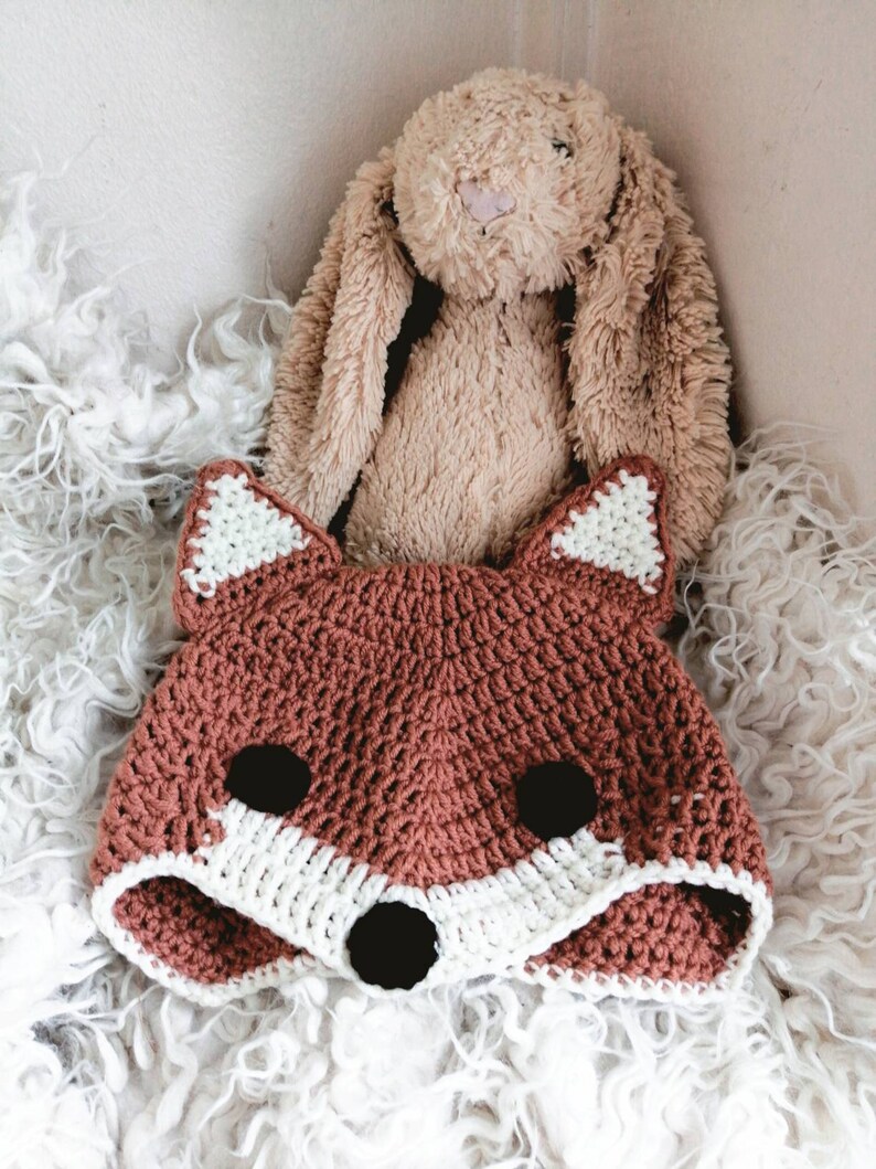Crochet fox hat baby fox hat handmade beanie newborn to teenager fox hat. Dark Fox Hat photo prop
