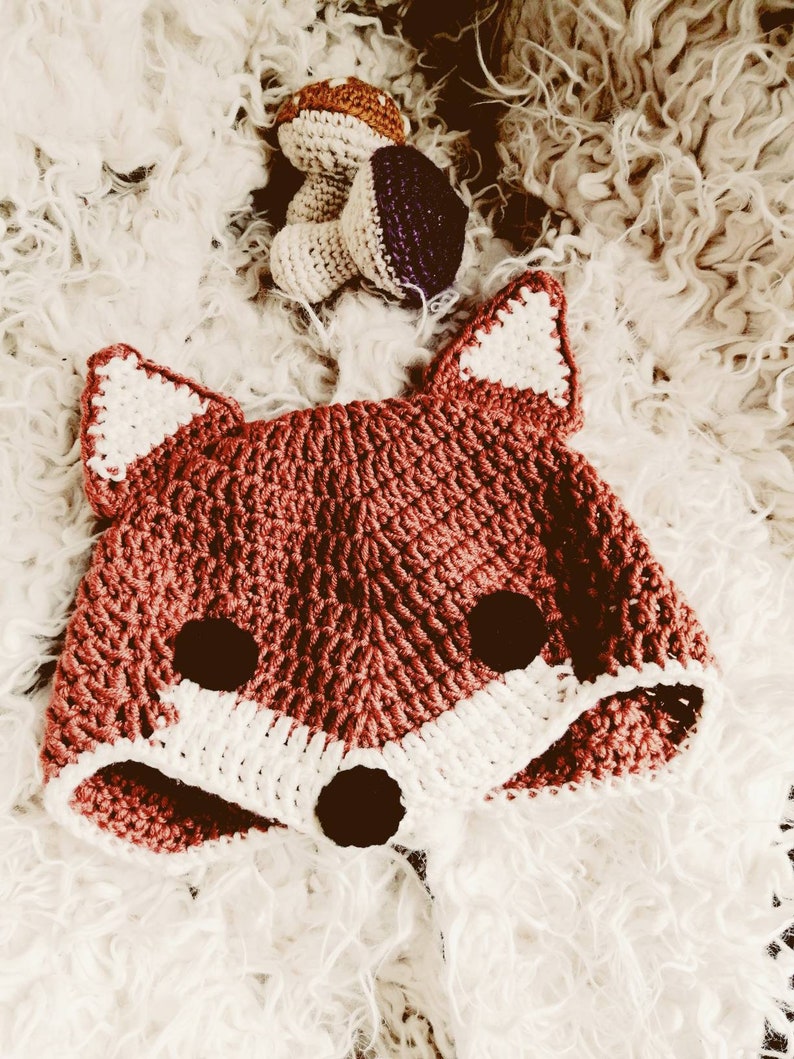 Crochet fox hat baby fox hat handmade beanie newborn to teenager fox hat. Dark Fox Hat photo prop