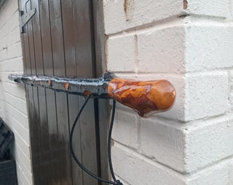 Irish blackthorn hiking staff 51 inchs long 3x2 rootball handle  1 kg in weight 1.5 in diam full of natural thorn stumps a unique staff