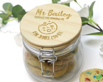 Personalised Teachers Cookie Jar With Wooden Lid End of Term Gift - Teachers End of Year Christmas Gift