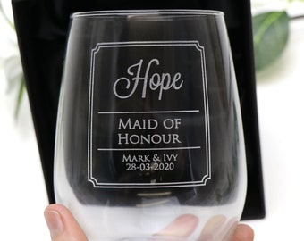 Personalised Engraved 500ml Stemless Wine Glass Wedding Bridesmaid Gift Favour