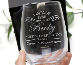 Personalised Engraved Birthday Stemless Wine Glass 500ml - Gift Box Option