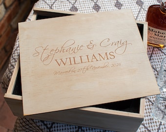 Personalised Wooden Wedding Keepsake Memory Box Large with Engraved Lid
