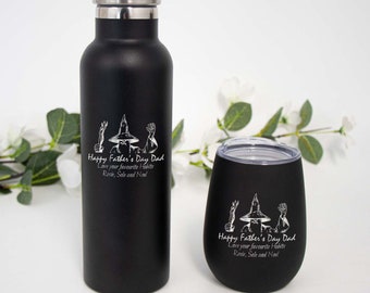 Engraved Matching Black Drink Bottle with Travel Mug - Personalised Father's Day Gift