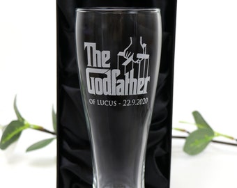 Engraved 420ml Schooner Glass Personalised Gift for Godparents, Godmother or Godfather - Optional Gift Box