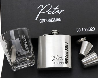 Ultimate Silver Groomsman Flask Set with Matching Whiskey Glass - Limited Time Design -  Groomsman Gift - Bridal Party Gift - Best Man Gift