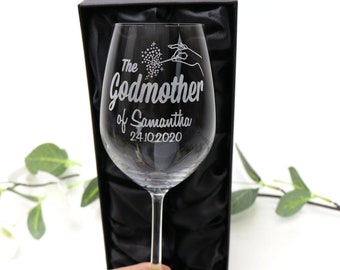 Engraved Wine Glass Personalised Gift for Godparents, Godmother or Godfather - Optional Gift Box