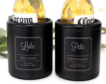 Engraved Matte Black Stainless Steel Stubby Holder - Wedding Gift - Groomsman Gift - Wedding Favour