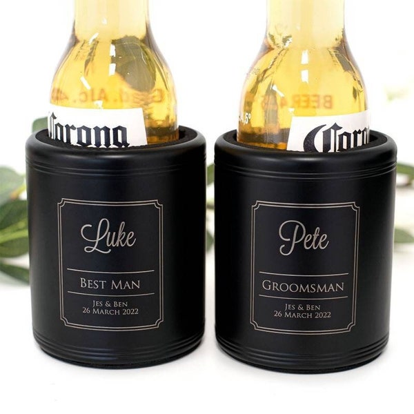 Engraved Matte Black Stainless Steel Stubby Holder - Wedding Gift - Groomsman Gift - Wedding Favour