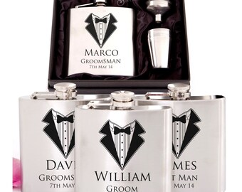 Personalized Stainless Steel Hip Flask – Engraved, Black Modern Look, Perfect Groomsman Gift
