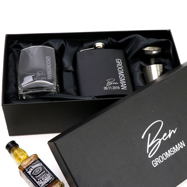 Ultimate Black Groomsman Flask Set with Matching Whiskey Glass - Limited Time Design -  Groomsman Gift - Bridal Party Gift - Best Man Gift