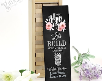 Personalised Mothers Day Jenga Wood Block Game with Timber Printed Box Gift Mum