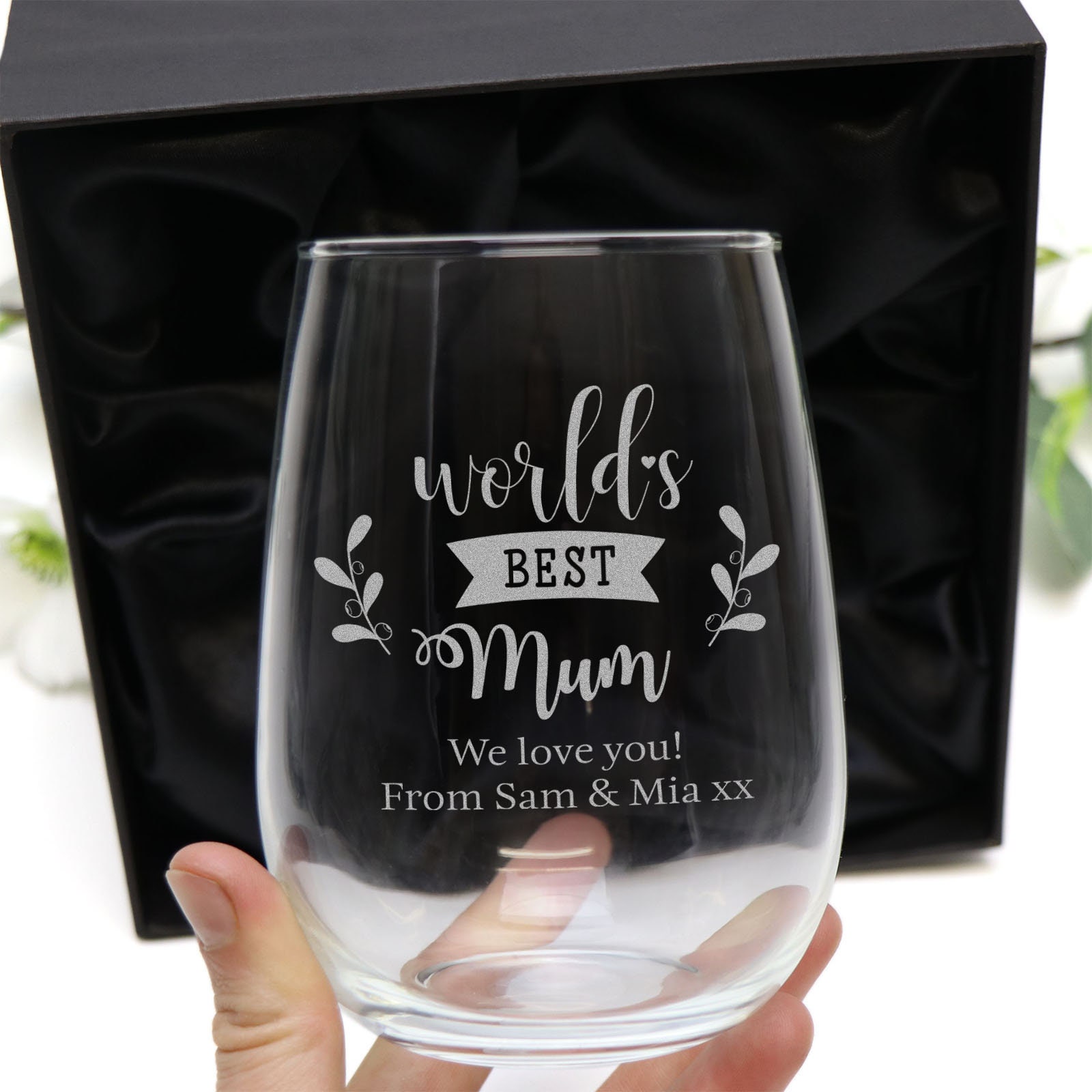 Personalised Stemless Wine Glass Mothers Day Gift Mum Nan