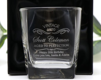 Engraved Birthday Quartet Scotch Whiskey Glass - All Age - GIFT BOX OPTION