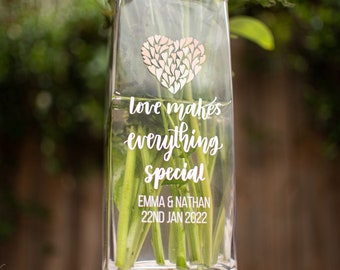 Printed Glass Wedding Vase Personalised Gift - Mother of the Bride or Groom Gift - Congratulations Gift - Newlywed