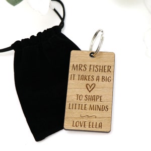 Personalised Rectangle Wooden Teacher Keyring Gift with Pouch - Teachers End of Year Christmas Gift