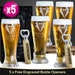 5 x Engraved Schooner Beer Glasses & Free Bottle openers 420ml Groomsman Wedding Gift - With Gift Box Option - Free Shipping Aus Wide 