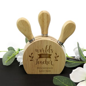 Engraved Small Cheese Utensil Block with Three Utensils - End of Term Teachers Gift