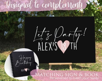 Personalised Birthday Sign and Black Guest Book Matching Set- Perfect for Birthday Parties